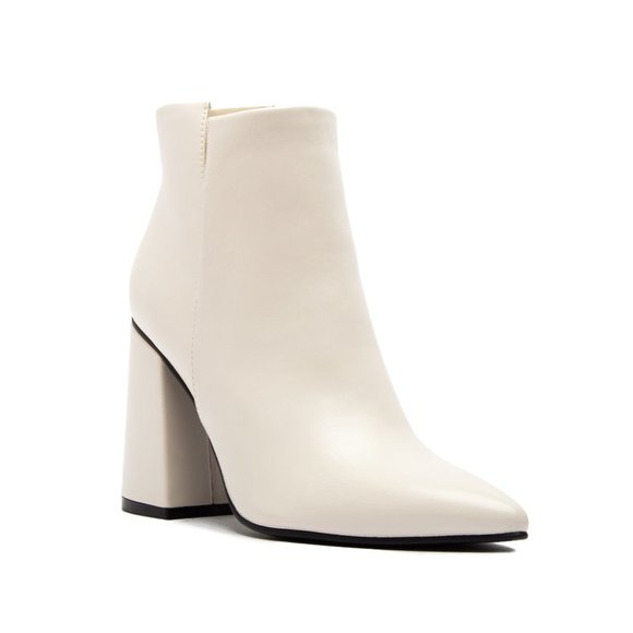 Off White Vegan Leather Ankle Boots - Picture 2 of 9
